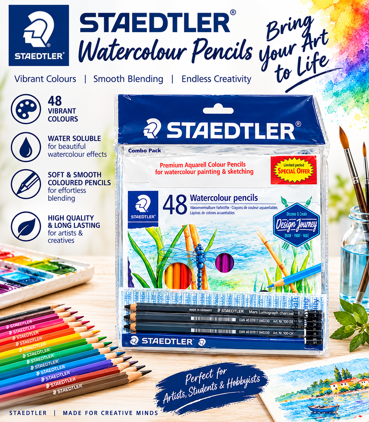 staedtler-watercolour-pencils-48-01 STAEDTLER Karat Aquarell Colour Pencils - Image 1